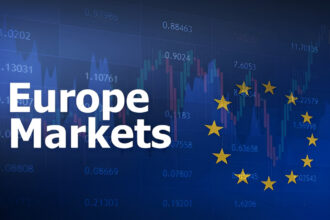 European markets dashboard with EU flag and financial charts, symbolizing the European market plunge.