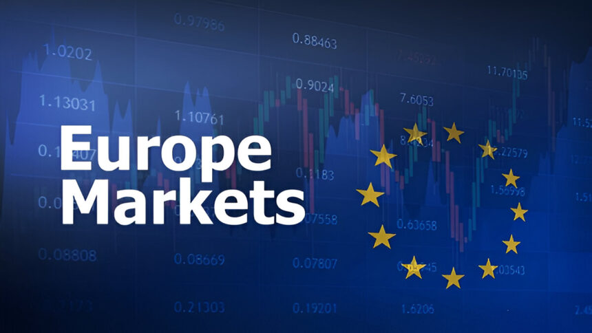 European markets dashboard with EU flag and financial charts, symbolizing the European market plunge.