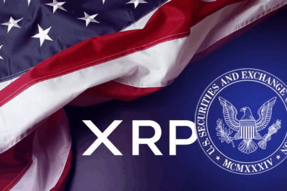 The Ripple vs. SEC lawsuit image in cartoon-style depiction of the Ripple (XRP) logo and the SEC seal, with a stylized American flag draped over them, symbolizing the legal and regulatory battle between the two entities in the United States.