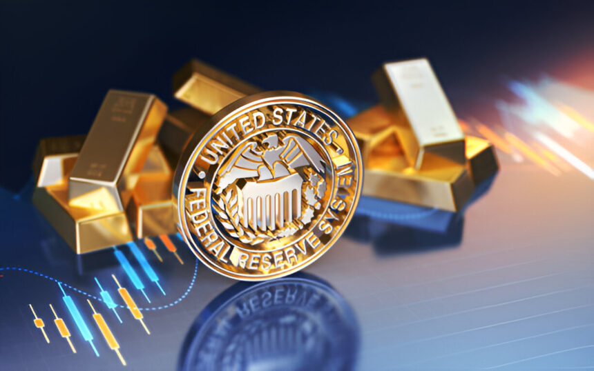 A gold coin with the seal of the United States Federal Reserve