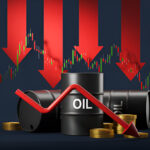 Representation of global oil supply and demand curves intersecting, showing a clear oversupply scenario.